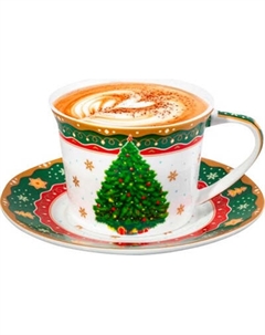 Чашка с блюдцем Elan Gallery Новогодняя елка New Bone China / 420807 Elan gallery