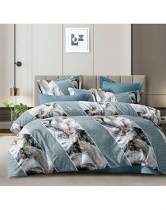 Комплект постельного белья Luxsonia Голубые грани 2сп с простыней на резинке / Ви26-0330/220