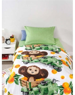 Комплект постельного белья Ночь нежна Чебурашка на мопеде 1.5сп / 500093-1+510333-18