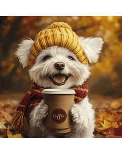 Набор алмазной вышивки Феникс+ Песик с кофе / 71402 Feniks