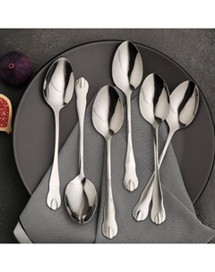 Набор ложек столовых из нержавеющей стали «Капля», длина 21 см, 6 шт, цвет серебряный Доляна