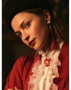 Брошь «Цветок» морской, цвет красно-белый в золоте Qf