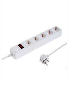 Сетевой фильтр, 5 розеток, 3 м, 10 А, ПВС 3×0.75 мм2, с заземлением, с выключателем, IP20, белый Старт