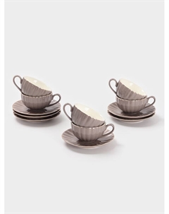 Сервиз чайный «Вивьен», 12 предметов: 6 чашек 200 мл, 6 блюдец d=15 см, фарфор, серый Доляна