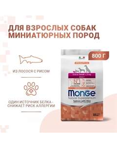 Сухой корм Dog Speciality Extra Small для собак, лосось/рис, 800 г. Monge