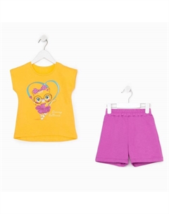 Коcтюм для девочки (туника, шорты), цвет жёлтый/сиреневый, рост 86 см Basia