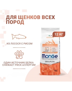Сухой корм Dog Speciality Puppy&Junior для щенков всех пород, лосось/рис, 12 кг Monge