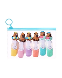 Набор маркеров-текстовыделителей, 6 штук, 6 цветов, в пенале, на молнии, «Капибары» Calligrata