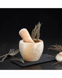 Ступка с пестиком из камня «Мрамор», 10×8 см, цвет бежевый Доляна