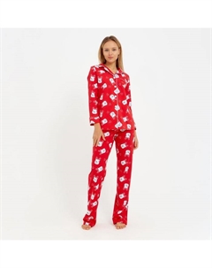 Пижама новогодняя женская (рубашка, брюки) Мишки, красная, размер 48-50 Kaftan
