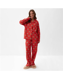 Пижама новогодняя женская (рубашка, брюки) «Машинки», размер 44-46, красная Kaftan