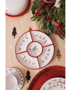 Менажница новогодняя «Волшебный праздник», 5 секций, 25.5×3.1 см, доломит, белая Доляна