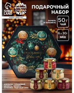 Подарочный набор «Счастливого Нового года»: чай чёрный, крем-мёд (6 шт.x30 г) Фабрика счастья