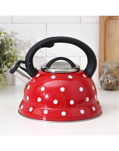 Чайник со свистком из нержавеющей стали «Горошек», 2,8 л, цвет красный Доляна