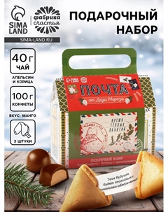 Подарочный набор в коробке «Почта», чай 50 г, печенье 3 шт., конфеты 100 г Фабрика счастья
