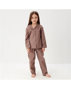 Пижама детская из фланели (рубашка, брюки) «Ананасы», рост 122-128 см, кофейная Kaftan