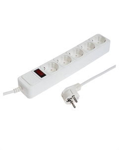 Сетевой фильтр, 5 розеток, 1.5 м, 10 А, ПВС 3×0.75 мм2, с заземлением, с выключателем, IP20, белый Старт