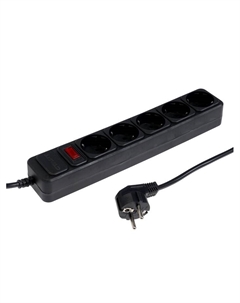 Сетевой фильтр, 5 розеток, 1.5 м, 10 А, ПВС 3×0.75 мм2, с заземлением, с выключателем, IP20, чёрный Старт