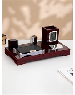Набор настольный канцелярский 4 в 1 с часами, красное дерево Calligrata
