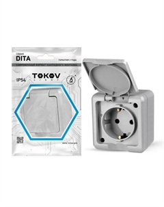 Розетка с крыш., Dita, 1-м, 16А, IP54, 250В, с з/к, серый, TKL-DT-R1Z-C06-IP54 Tokov electric