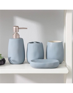 Набор аксессуаров для ванной комнаты Soft, 4 предмета (мыльница, дозатор для мыла 400 мл, 2 стакана), цвет голубой Savanna