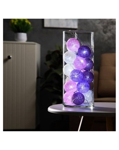 Гирлянда - нить, 5 м с насадками «Клубки лиловые», IP20, прозрачная нить, 20 LED, свечение белое, 220 В Luazon lighting