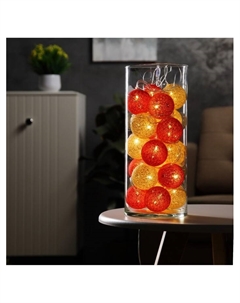 Гирлянда - нить, 5 м с насадками «Клубки красно-золотистые», IP20, прозрачная нить, 20 LED, свечение тёплое белое, 220 В Luazon lighting