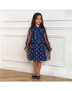 Платье детское нарядное горошек, рост 86-92, синий Kaftan
