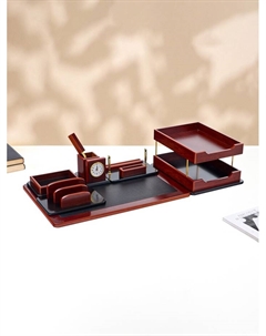 Набор настольный 7 в 1 (карандашница, подставка для ручек, визитница, часы Д-010, этажерка, нож) Calligrata