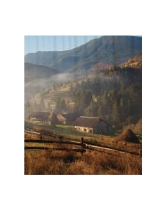 Шторка-занавеска для ванны JoyArty Туманный поселок в горах / sc_2606 Joyarty