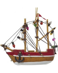 Елочная игрушка Kurt S. Adler Christmas 2024. Корабль с красной полосой / D4488_1 Kurt s. adler