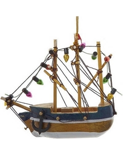 Елочная игрушка Kurt S. Adler Christmas 2024. Корабль с синей полосой / D4488_2 Kurt s. adler