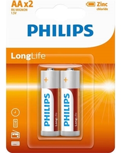 Комплект батареек Philips Longlife Zinc AA R6L2B