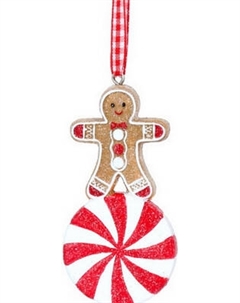 Елочная игрушка Gisela Graham Ski Lodge. Пряничный человечек на конфетке / 12956 Gisela graham