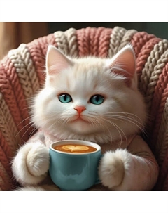 Набор алмазной вышивки Феникс+ Кот с капучино / 71398 Feniks