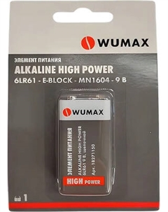 Батарейка Wumax Alkaline High Power 6LR61-9В / 18271150