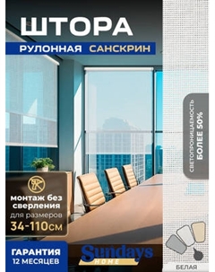 Рулонная штора Sundays Home Санскрин SS 1300-01 38х160 Sundays home