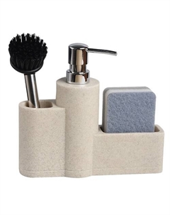 Дозатор для моющего средства и мыла с подставкой для губки, губкой и щеткой "Grand" Denezo