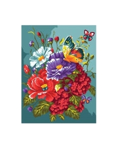 Картина по номерам Три совы Бабочка на цветах / КК_53787