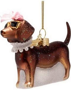 Елочная игрушка Vondels Собачка с жемчужным ожерельем / 4250604050086