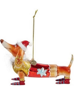 Елочная игрушка Vondels Такса рыжая в шапке / 2152250150016