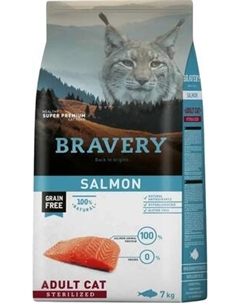Сухой корм для кошек BRAVERY Монопротеиновый беззерновой для стерилизованных с лососем Bravery