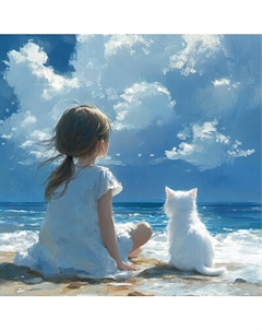 Набор алмазной вышивки Феникс+ Девочка с котенком на море / 71393 Feniks