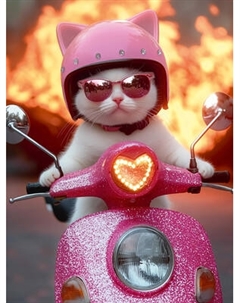 Набор алмазной вышивки Феникс+ Кот на мотоцикле / 71444 Feniks