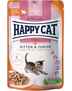 Влажный корм для кошек Happy Cat Kitten & Junior Land Ente утка Happy cat