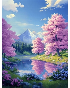 Набор алмазной вышивки Феникс+ Сакура у озера / 71411 Feniks
