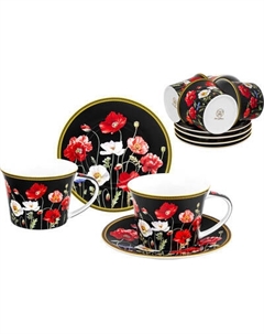 Набор для чая/кофе Elan Gallery Маки на черном New Bone China / 420673_6 Elan gallery