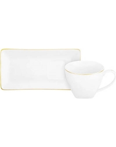 Чашка с блюдцем Elan Gallery Белая с золотом New Bone China / 420759 Elan gallery
