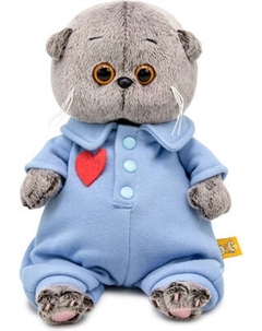 Мягкая игрушка Budi Basa Кот Басик Baby в голубом комбинезоне с сердечком / 10896435 Budi basa