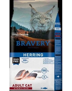 Сухой корм для кошек BRAVERY Монопротеиновый беззерновой для стерилизованных с сельдью Bravery